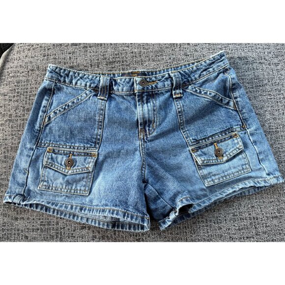 Lei Womens Denim Utility Gear Shorts Size 9 With Button Pockets & Belt Loops Blu - Picture 1 of 9